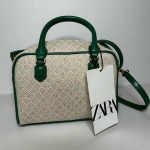 Zara Green and Cream Women's Bag
